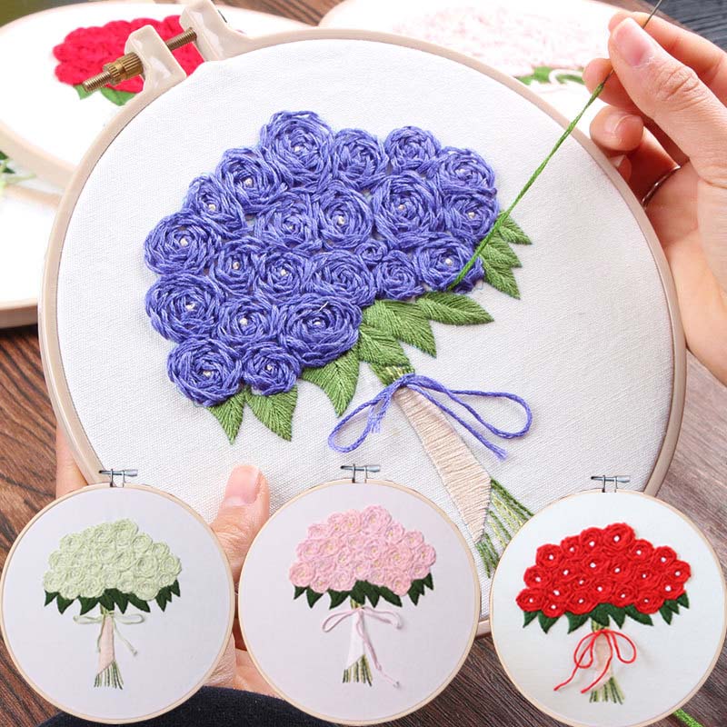 Diy broderi kit blomst trykt håndlavet håndarbejde korssting sæt syning kunst vægmaleri buket bryllup hjemmeindretning