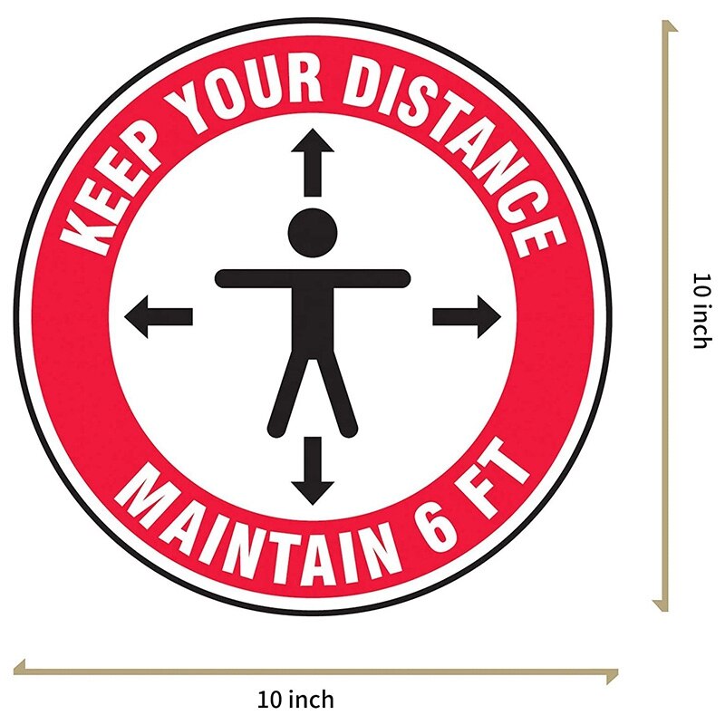 10 Pcs Isolation Floor Sign for Queuing Line 6-Foot Safety Warning Sign Sign for Shopping Mall 12 inch