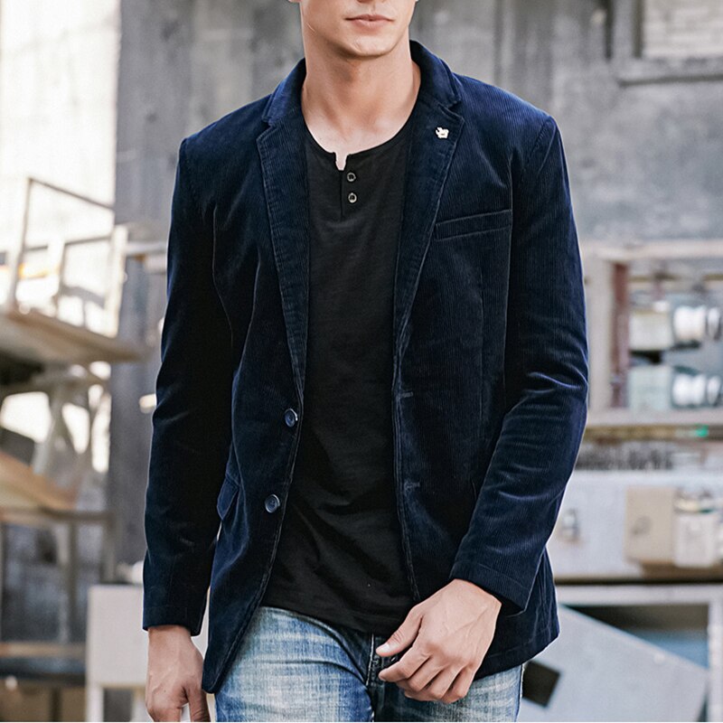 Brand business blazer mænd forår efterår fløjlsbukser afslappet bomuldsjakke mænd slim fit jakkesæt mænd str. m -4xl blazer homme