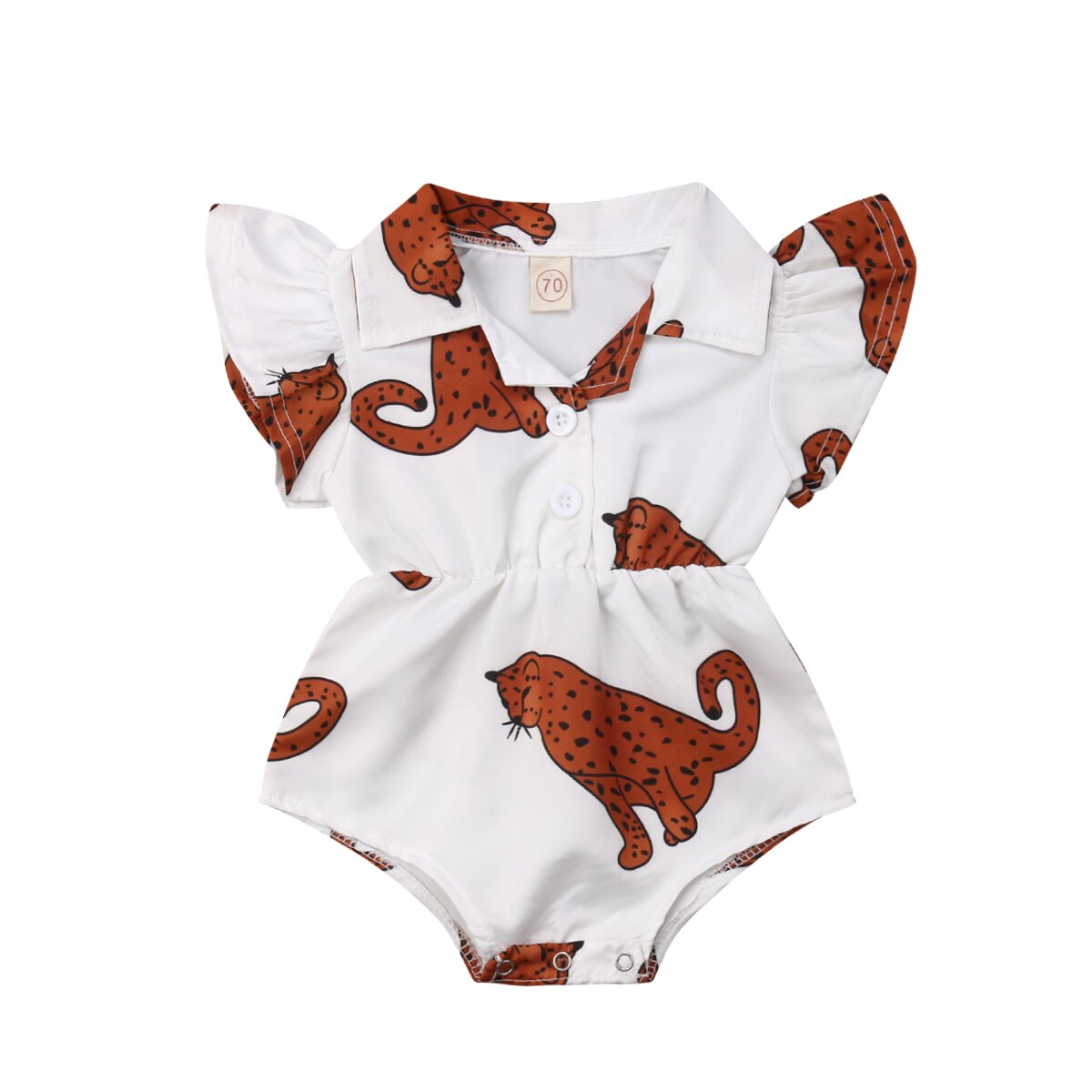 Gloednieuwe Peuter Kids Baby Meisjes Jongens Shirt Romper Korte Mouw Turn Down Kraag Jumpsuits Zomer Kleding Luipaard Harten: WHITE / 12m