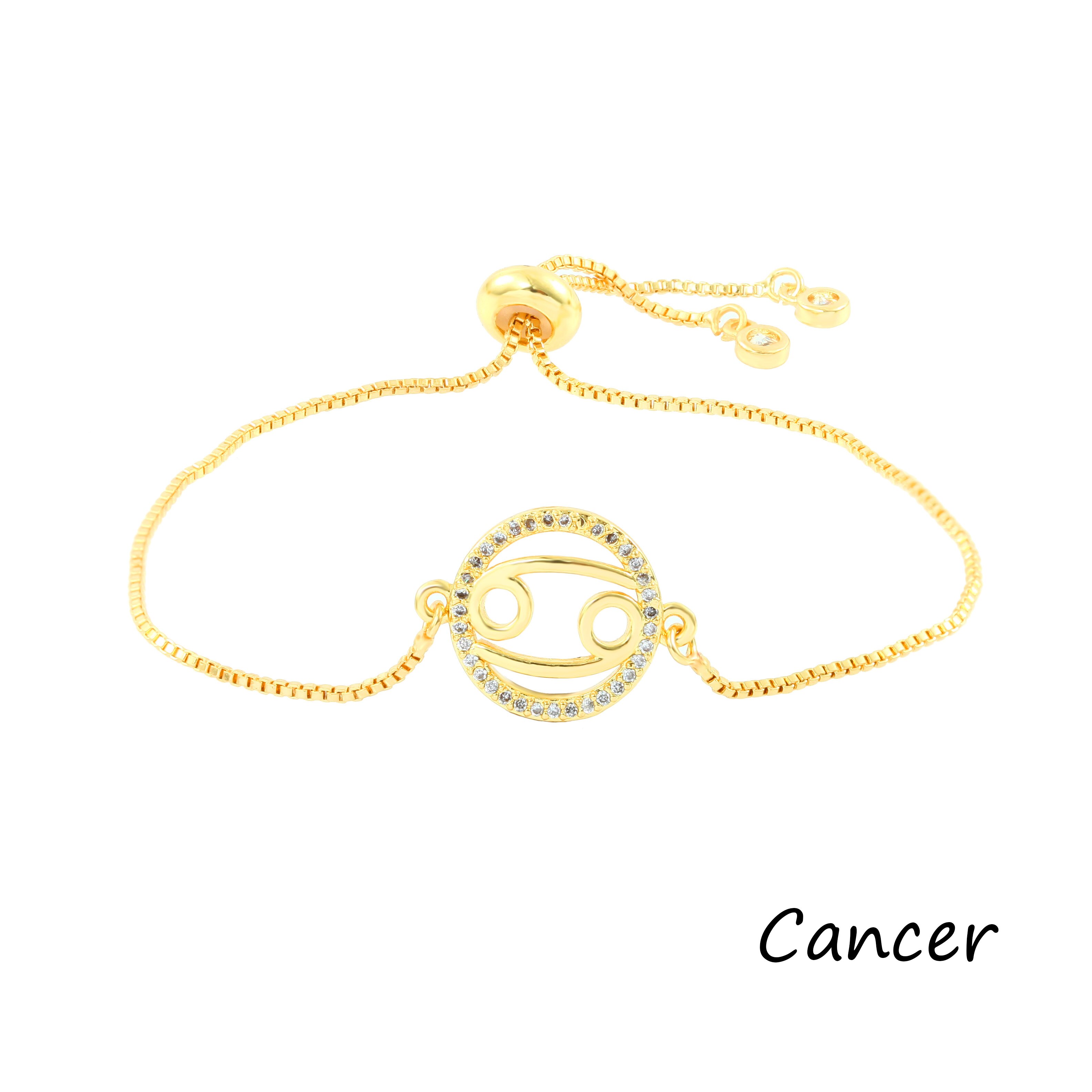 12 Constellation Zodiac Sign Gold bracelet chain Bracelet Leo Cancer Virgo Pisces Zircon Jewelry Women's Bracelet Christmas: Cancer