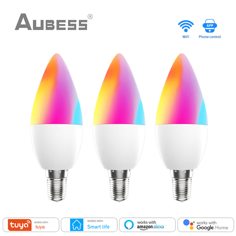 Tuya wifi smart led pære  e14 rgb cw dæmpbar led lampe fjernbetjening kompatibel med smart life stemmestyring alexa google home