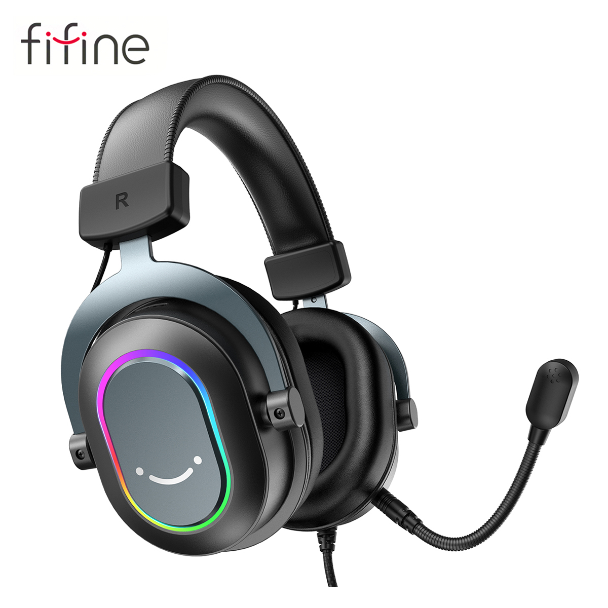 Zestaw słuchawkowy FIFINE USB do gier z dźwiękiem przestrzennym 7.1/kontrolą linii/trybem 3EQ, słuchawki RGB z mikrofonem, Plug and Play, do komputera/PS5 -H6