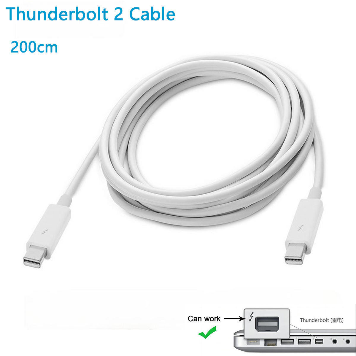 Thunderbolt 2 Kabel Thunderbolt 2 Stecker auf Stecker Videodatenkabel für MacBook , Weiß 2 m