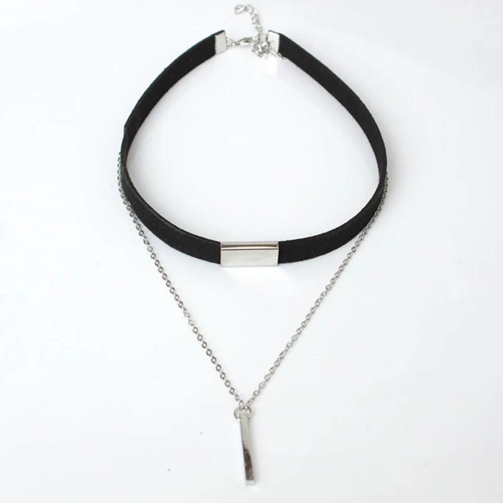 Black Velvet Choker Necklace Strip Rope Chain Bar Square Tube Chocker Women Collar Mujer Collier Femme Ras Du Cou