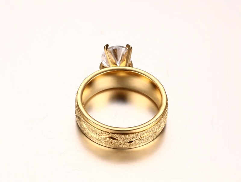 bague de fiançailles pour les femmes mat polonais acier inoxydable bague de mariage broche réglage femelle cubique zircone bijoux