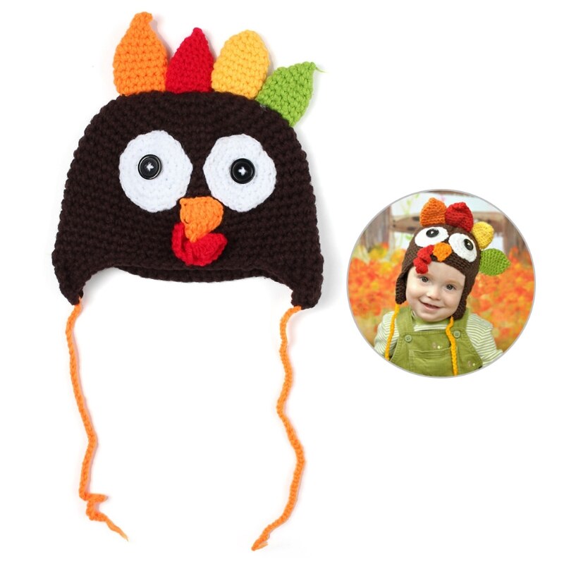 Peuter kinderen baby winter warme cartoon muts grappige kalkoen thanksgiving kostuum gebreide muts feest fotografie prop