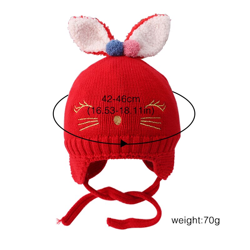 Schattige muts met konijnenoren voor babymeisjes, jongensaccessoires, warme gehoorbescherming, kindermuts, muts met pompon, gebreide wintermuts voor kinderen