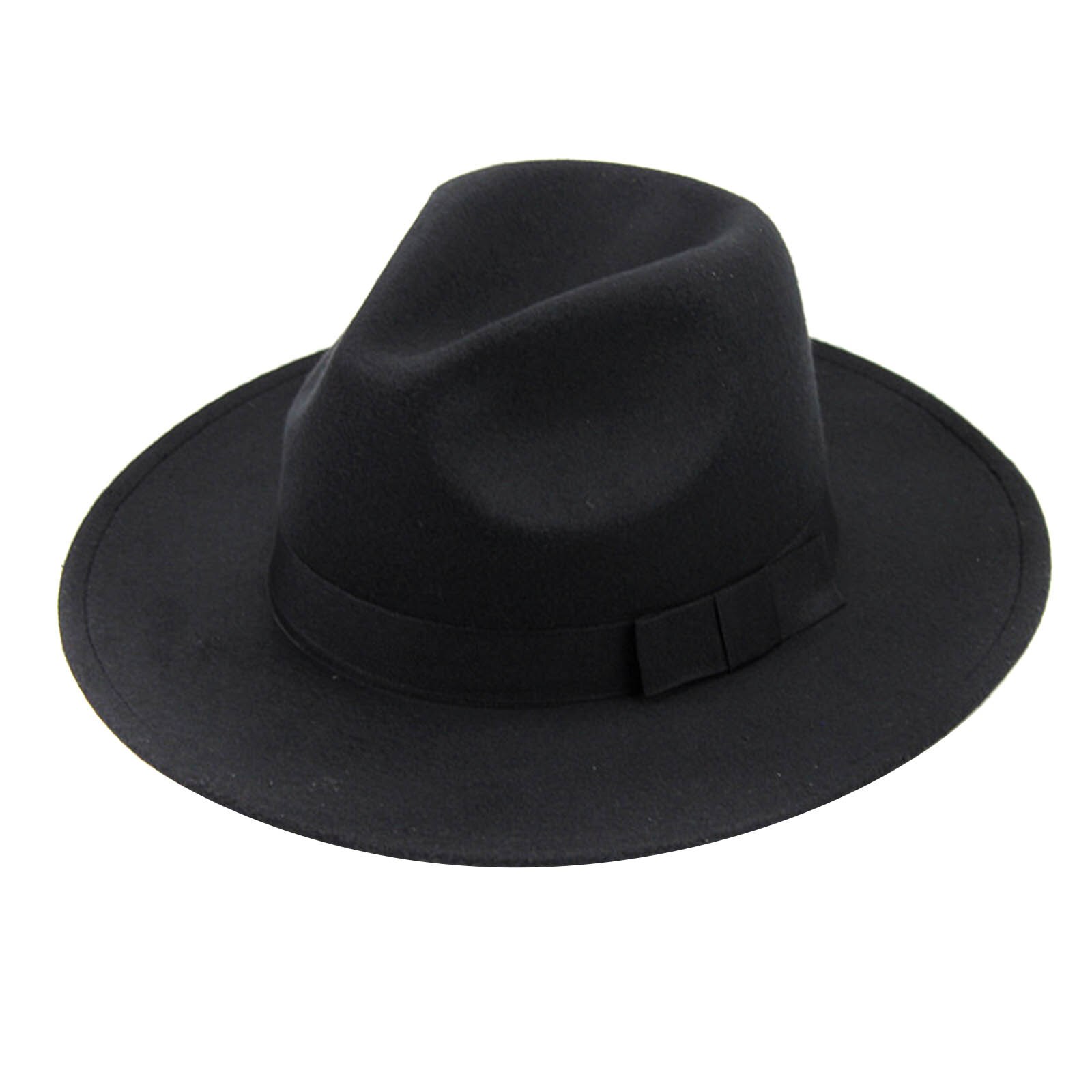 Women's Stylish Top Hat Crushable Wool Felt Outback Hat British Style Headgear Wide Brim Belt Cap A66: Black
