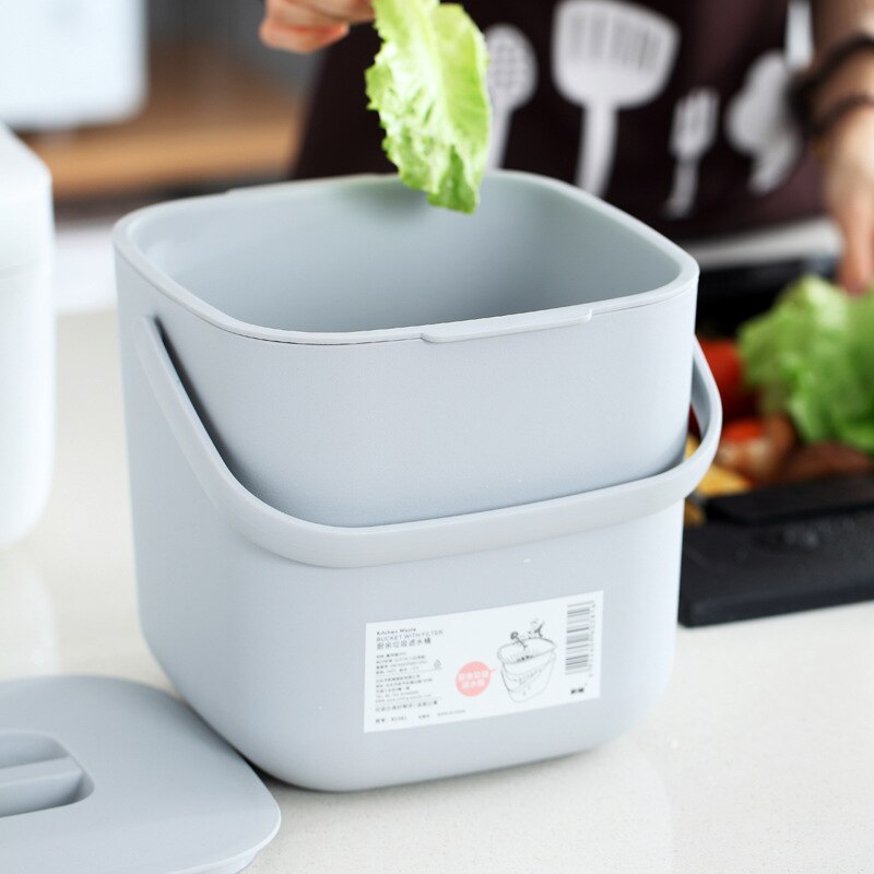 Plastic Kitchen Food Waste Trash Can Compost with Drainer Rubbish Container Organizer Accessories Tools