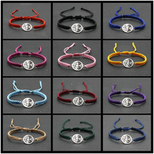 Pulsera de cuerda hecha a mano para hombre y mujer, brazalete de acero inoxidable con colgante de árbol de la vida, ajustable, para pareja