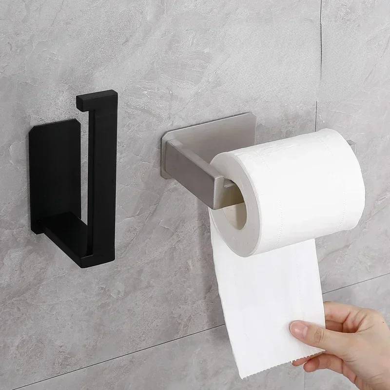 1pc toiletrulleholdere i rustfrit stål, selvklæbende, sort finish, nem installation, ingen skrue