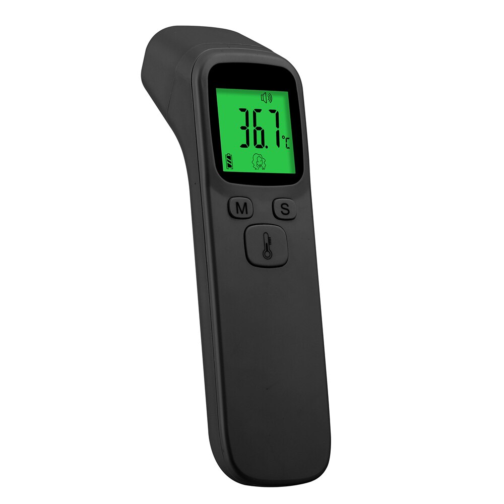 Contactloze infrarood thermometer met 3 kleuren lcd-achtergrondverlichting voor menselijke baby's en volwassenen, infrarood digitale thermometer: Zwart