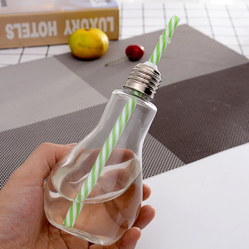 300ml Light Bulb Straw Mug Individual Juice Coke Cup Light Bulb Shape Transparent Mug With Straw Ball Cup Student