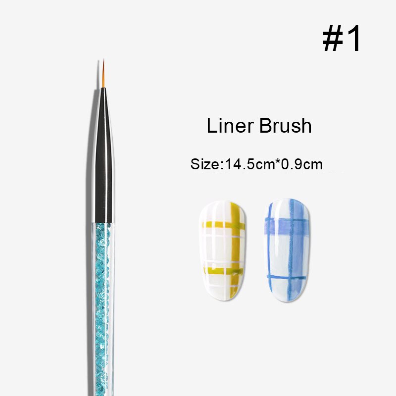 Pincel para delinear uñas, Pinceles para pintar uñas, con diamantes de imitación, nailon, mango acrílico, herramienta de diseños DIY, 1 unidad: 01