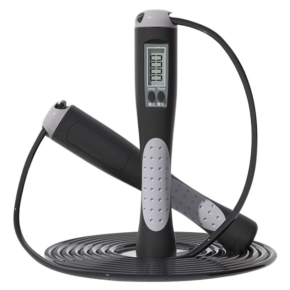 Tellen springtouw springtouw Verstelbaar trainingspringtouw met teller springtouw voor kinderen, volwassenen: Black
