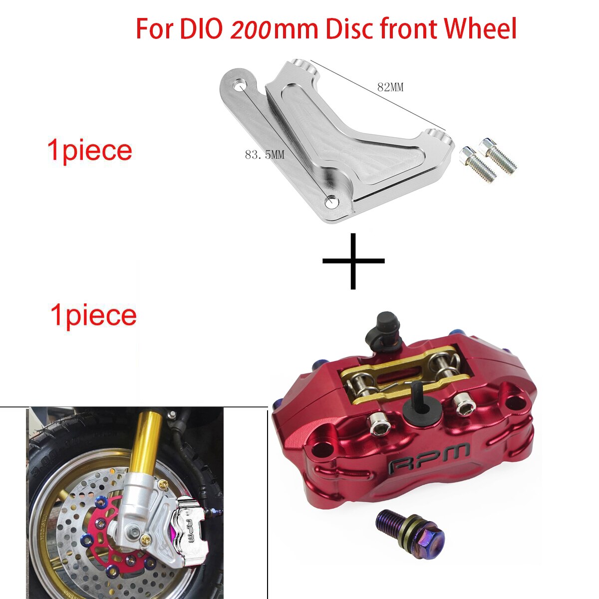 Tarcza hamulcowa motocykla 200mm 220mm przód tył 4 tłok montaż promieniowy 82mm RPM dla skutera Rsz Jog Dirt pitbike GROM: Red D Bracket 200
