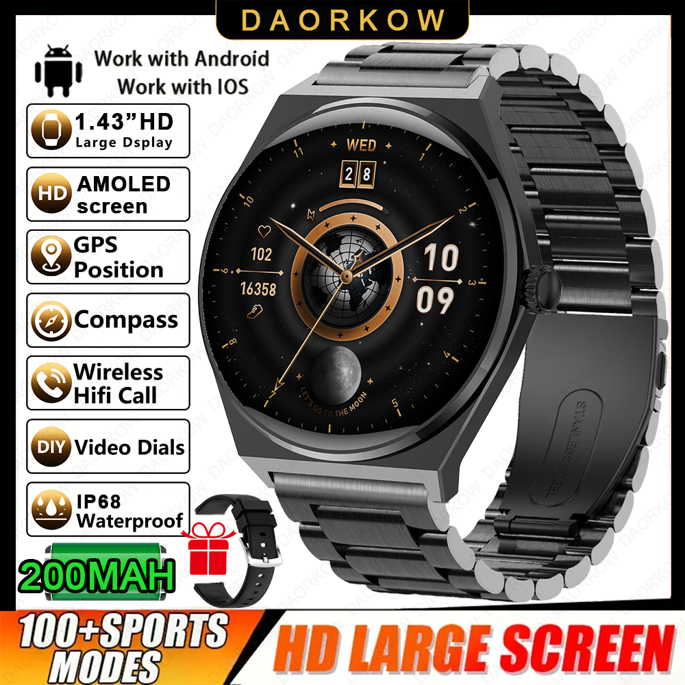 2026 Ultra Sottile Astuto Della Vigilanza Degli Uomini AMOLED 466*466 HD Pixel Display Always Show Time Bluetooth Chiamata di Promemoria Smartwatch Impermeabile: Marrone chiaro