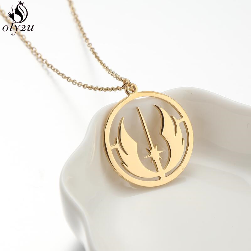 Collares de acero inoxidable con símbolo de orden Jedi, colgante con logotipo, cadena, collar gótico de estrella para mujer, joyería, de Hip Hop para hombre