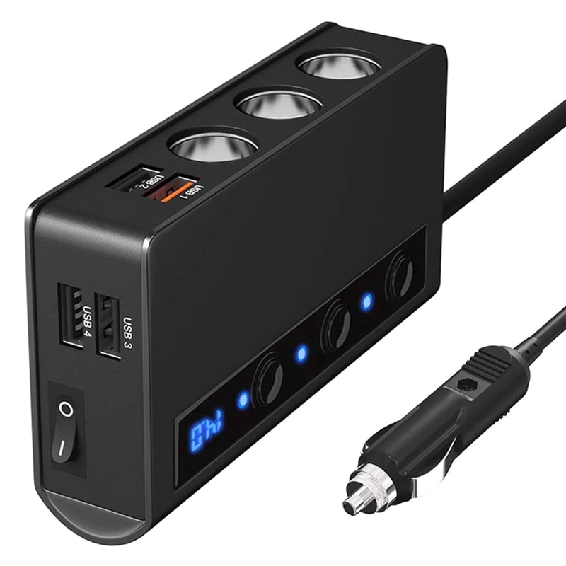 4 cargadores de coche USB, 180W de alta potencia Qc 3,0 interruptor independiente cargador de coche 3 en 1 Adaptador de coche: Default Title