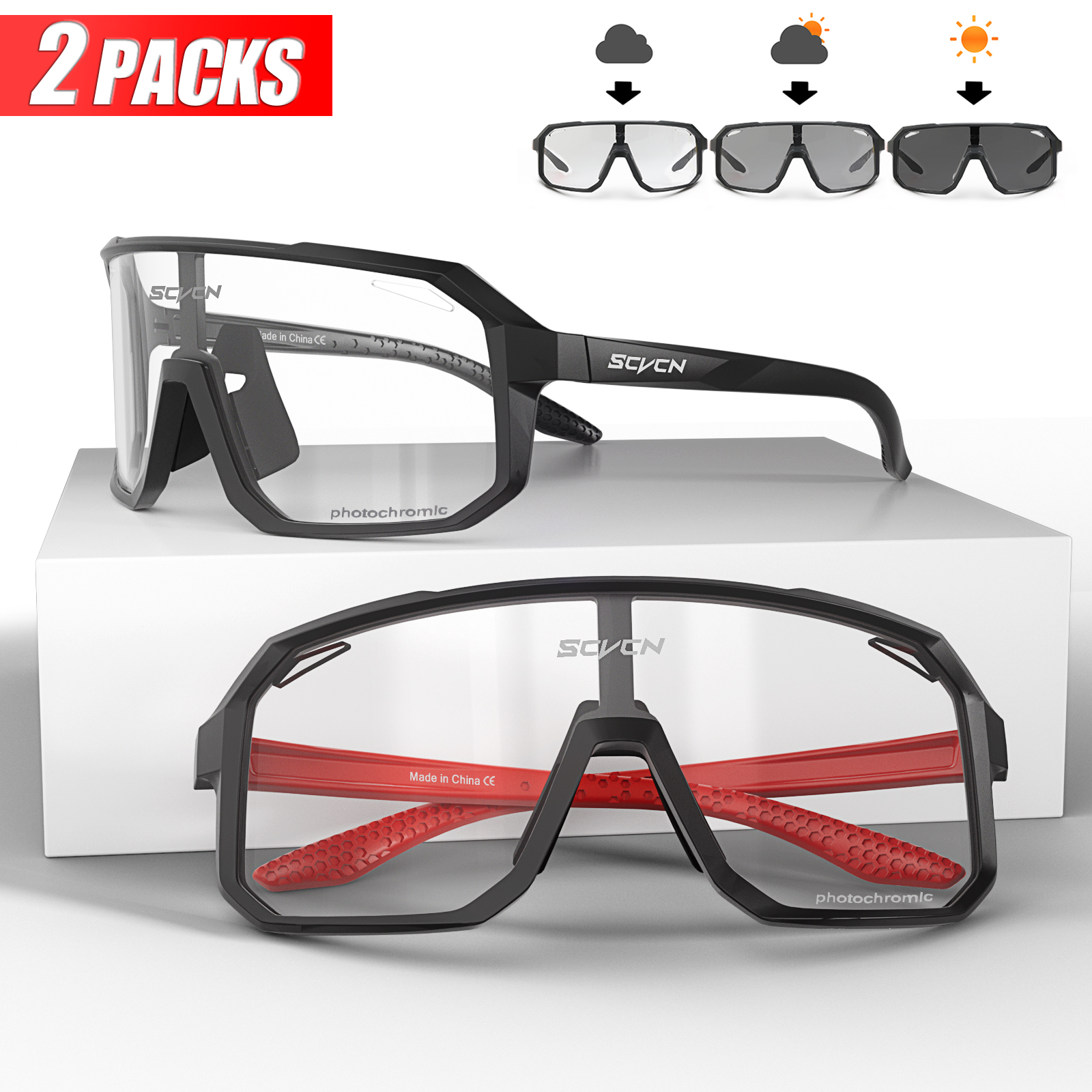 2 Packs Fotochromische Fietsen Zonnebril Mtb Fietsbril Bril Fiets Mountainbike Heren Sport Brillen Brillen: green