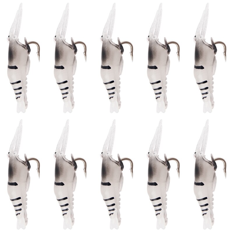 luminoso Gambero silicone artificiale esca simulazione morbido gambero con ganci carpa traballante per pesca affrontare/adescare/Accessori mare: 10pezzi  trasparente