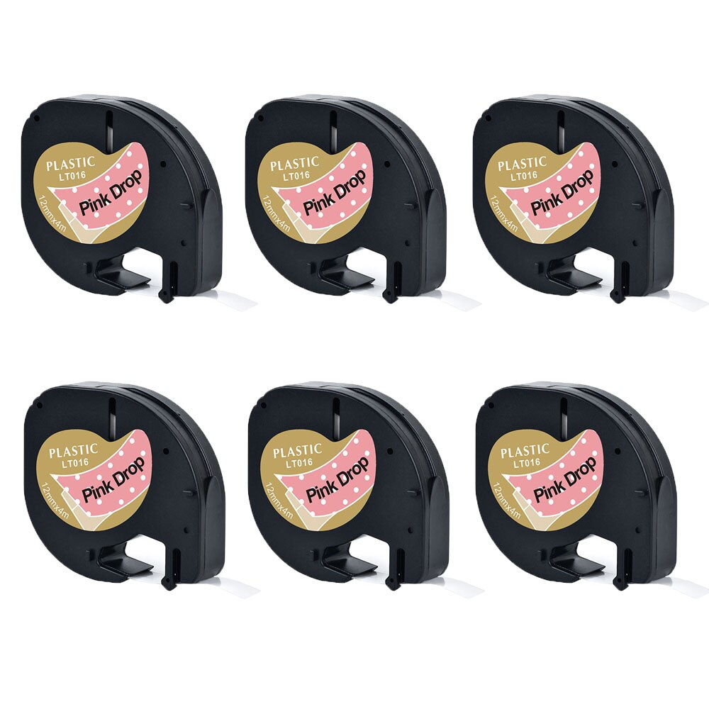 6Packs 91201 Etiketten Compatibel Voor Dymo Letratag Label Marker Plastic/Papier Refill Tapes 91200 Voor Dymo LT100H LT100T printer: Pink Drop color
