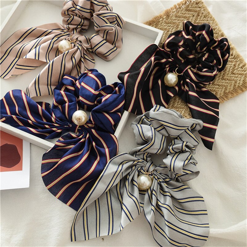 Sommer hestehale tørklæde elastisk hårreb til kvinder hår sløjfer scrunchies hårbånd med blomsterprint bånd hårbånd