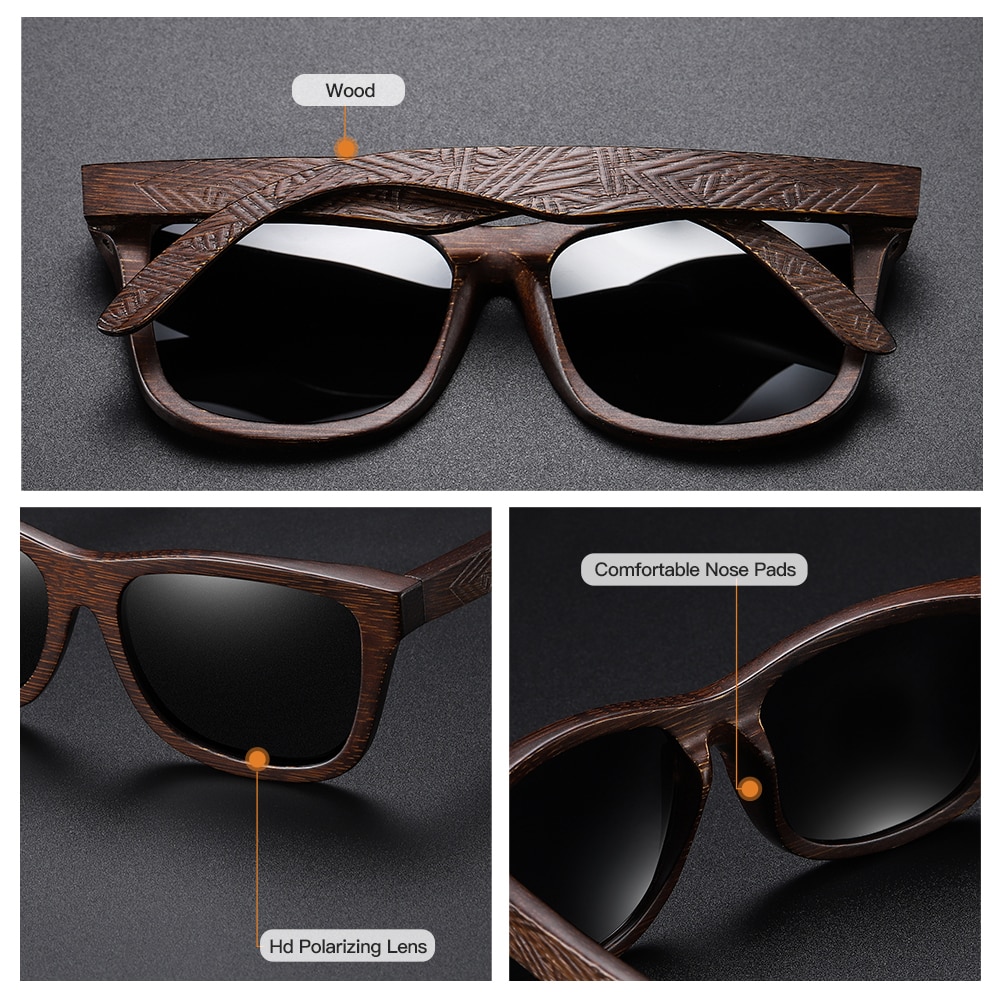 GM Sonnenbrille aus natürlichem Bambusholz, handgefertigt, polarisierte Brille, Spiegelbeschichtung, Gläser, Brillen mit Geschenkbox