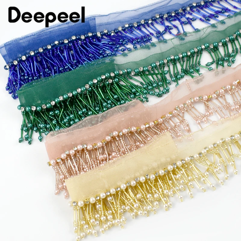 1-5Yards Deepeel 5cm Beaded Trim Sequins Tassels Fringe Sewing Latin Dance Dress Clothes Lace Decorative Trimmings Accessories