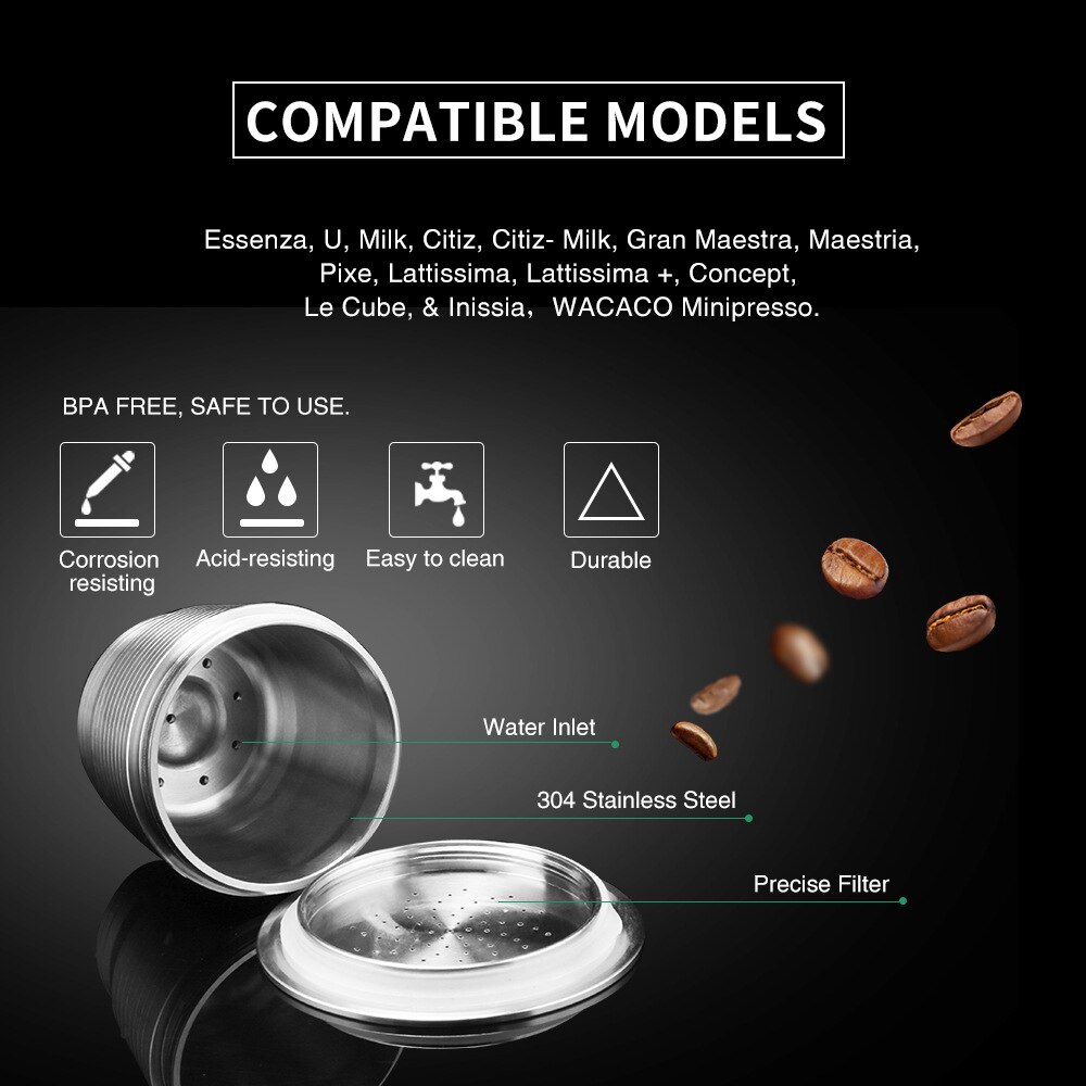 Stainless Metal Reusable For Nespresso Capsule With Press Coffee Grinds Stainless Tamper Espresso Maker Basket Coffee Tools