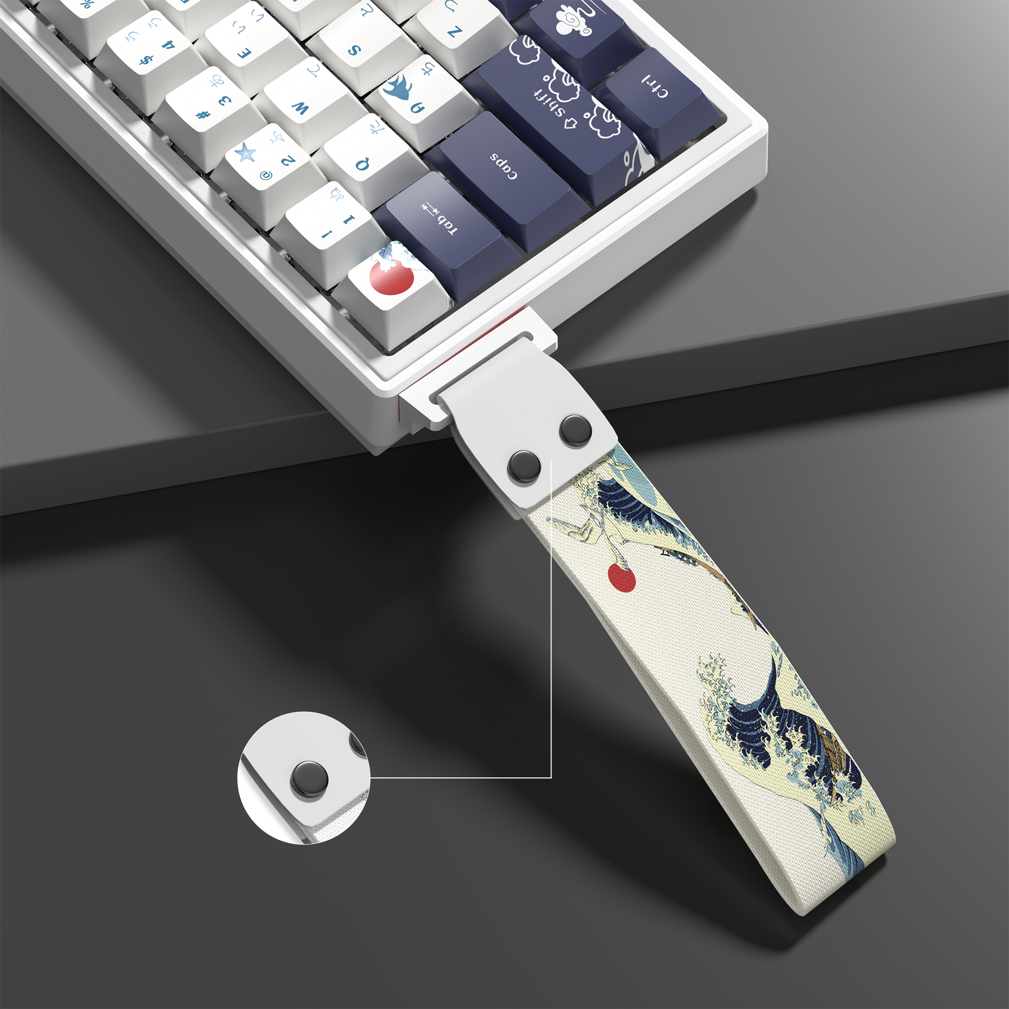 Fita de teclado coral branco mar, pulseira de nylon para teclado mecânico de jogos SK-80, alça decorativa pastável, parafusos pu, fita 3m
