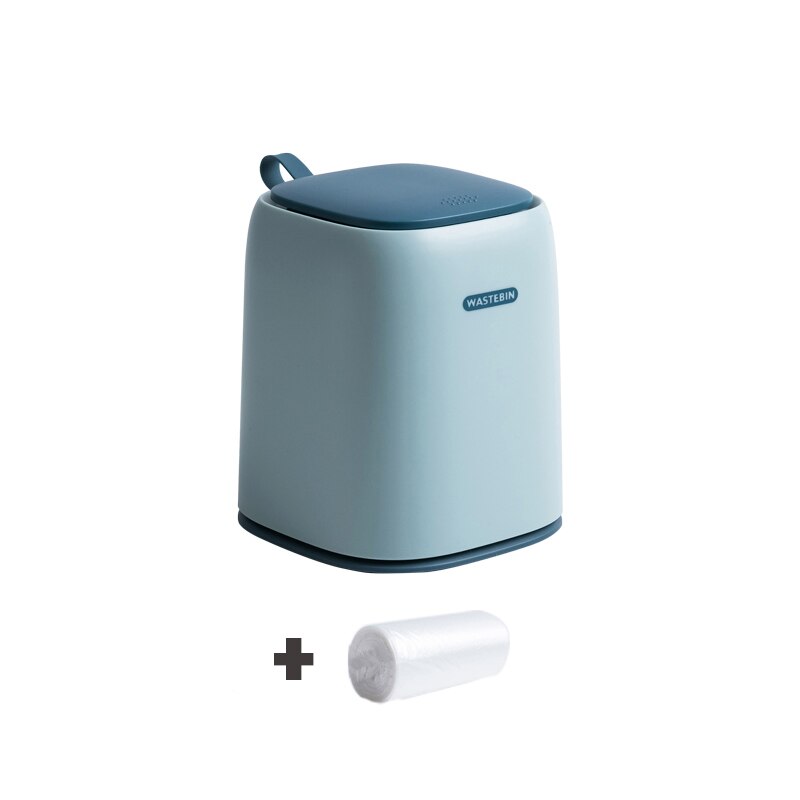 Mini Desktop Smart Table Trash Can Car Bin Bathroom Bedroom Office Kitchen Trash Can Waste Paper Basket Bucket Garbage Toilet: light blue