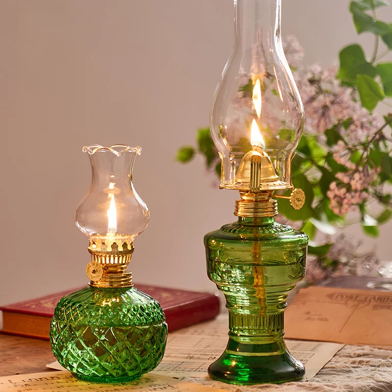 Rustieke grote olielamp Vintage glazen kerosinelamp Antieke olielampen voor gebruik binnenshuis Noodverlichting Hurricane Lampkamer