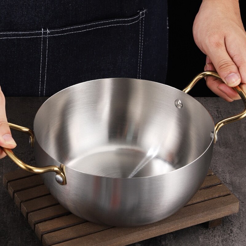 Stainless Steel Instant Noodle Pot Ramen Pot Small Cooking Pot Seafood Troop Pot Double Ear Pot Kitchen Cookware