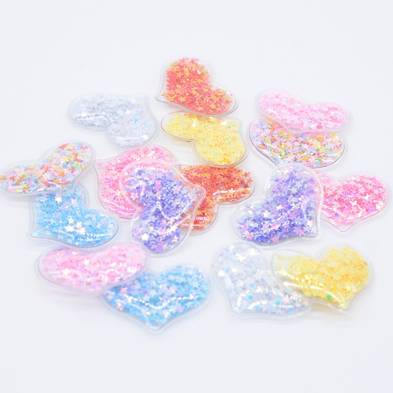 32Pcs 38*30mm Bling Hart Transparante Plastic Vulling Sequin Applicaties voor DIY Hoofddeksels Haar Clips Boog Accessoires patches L06