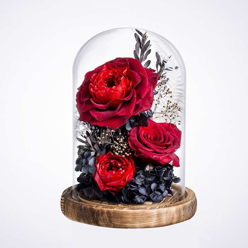 Warme Romantische Ewige Blume Handgemachte Konservierte Echt Rose Glas Abdeckung Unsterblich Blumen Valentines Schild Hochzeit Liefert