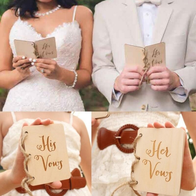 Wedding Card Kraft Paper Wooden Vow Books His Her Vow BooksBooklet Vow Notebook Props Wedding