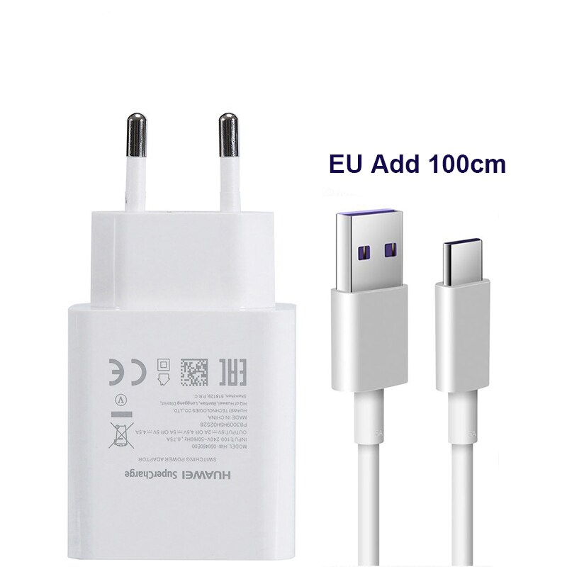 Huawei Snelle Oplader Voor Mate 9 10 Pro P10 Plus Supercharge Quick Travel Wall Adapter 4.5V 5A/5V4.5A Type-C 3.0 Usb Kabel 1M 1.5M: EU Add 100cm cable