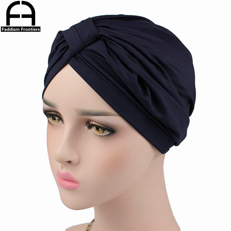 Turbante elástico de LICRA para mujer, diadema, turbante musulmán, Bandanas para quimio, accesorios para el cabello: Azul marino