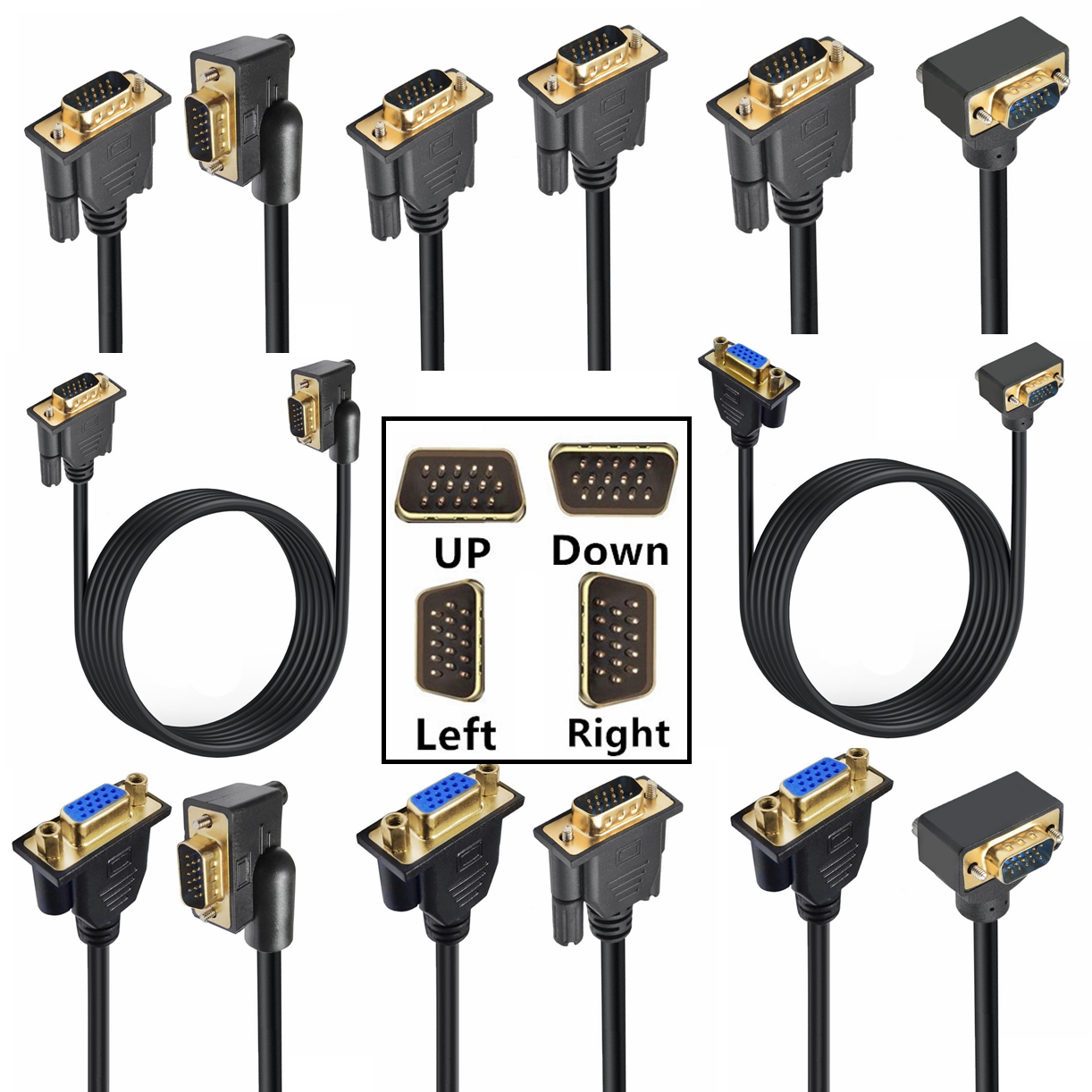 Cavo VGA 3 + 6 angolato da 90 gradi verso il basso Cavo di prolunga RGB HD da 15 spillo maschio a maschio per PC tenere sotto controllo per computer TV Proiettore 50 cm 1,5 m 3 m