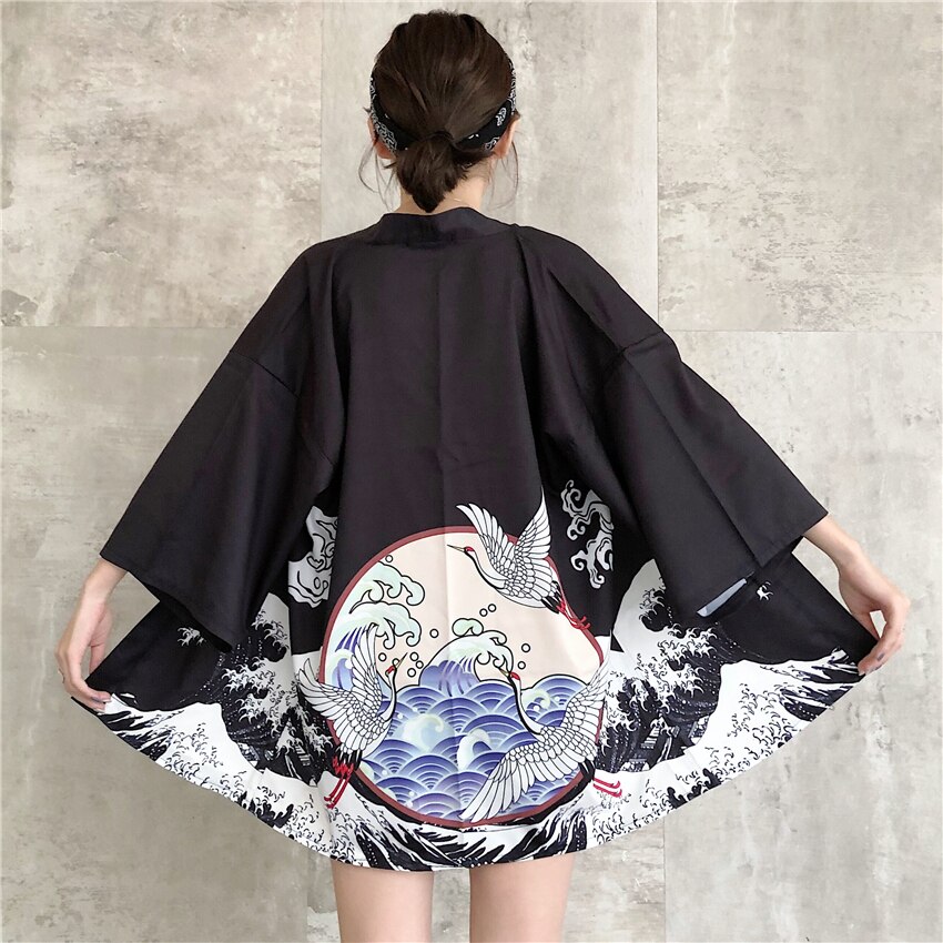 Japanese Style Asian Kimono Haori Traditional Print Summer Thin Coat Japan Sequence Kimonos for Women