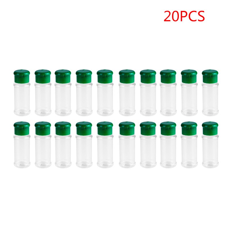 Zout Shaker 100Ml Plastic Kruidkruik Bbq Zout Barbecue Kruiderij Houder Flessen Zout Peper Shaker Kan Keuken Gadget 10/20Pcs: 20pcs Green