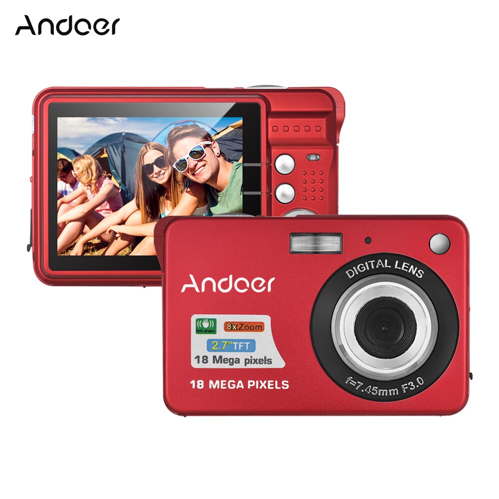 Andoer 18M HD Digital Camera 720P Video Camcorder 8X Digital Zoom Anti-shake 2.7inch LCD Video Camera with Rechargeable Battery