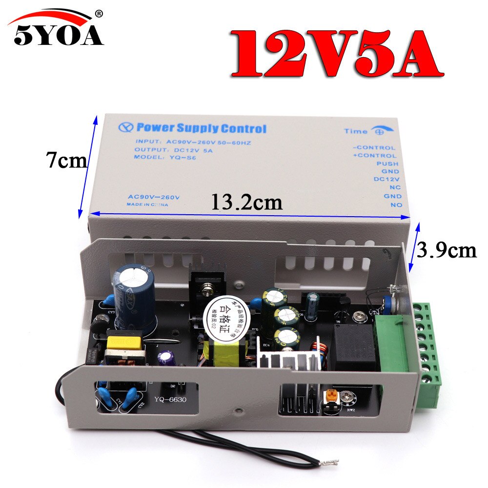 Toegangscontrole Voeding 12 V 5A High End Deur RFID Vingerafdruk Leverancier Adapter Covertor Systeem Machine DC AC 100 ~ 260 V: 12V5A White Power
