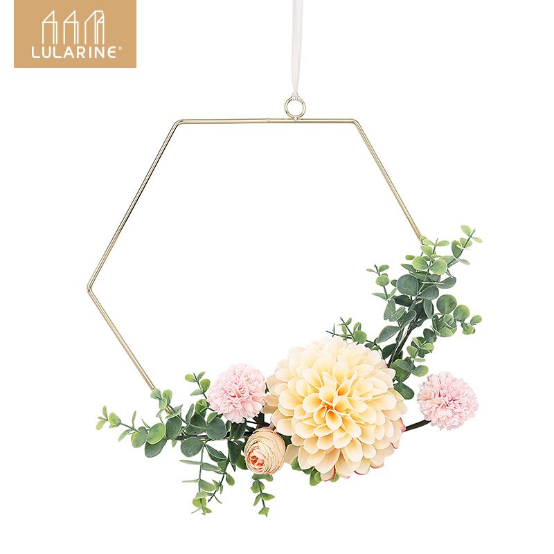 Järn guld metall fyrkantig form vägghängande krans konstgjord blomställning julkrans bröllop brud handgjorda blommor båge