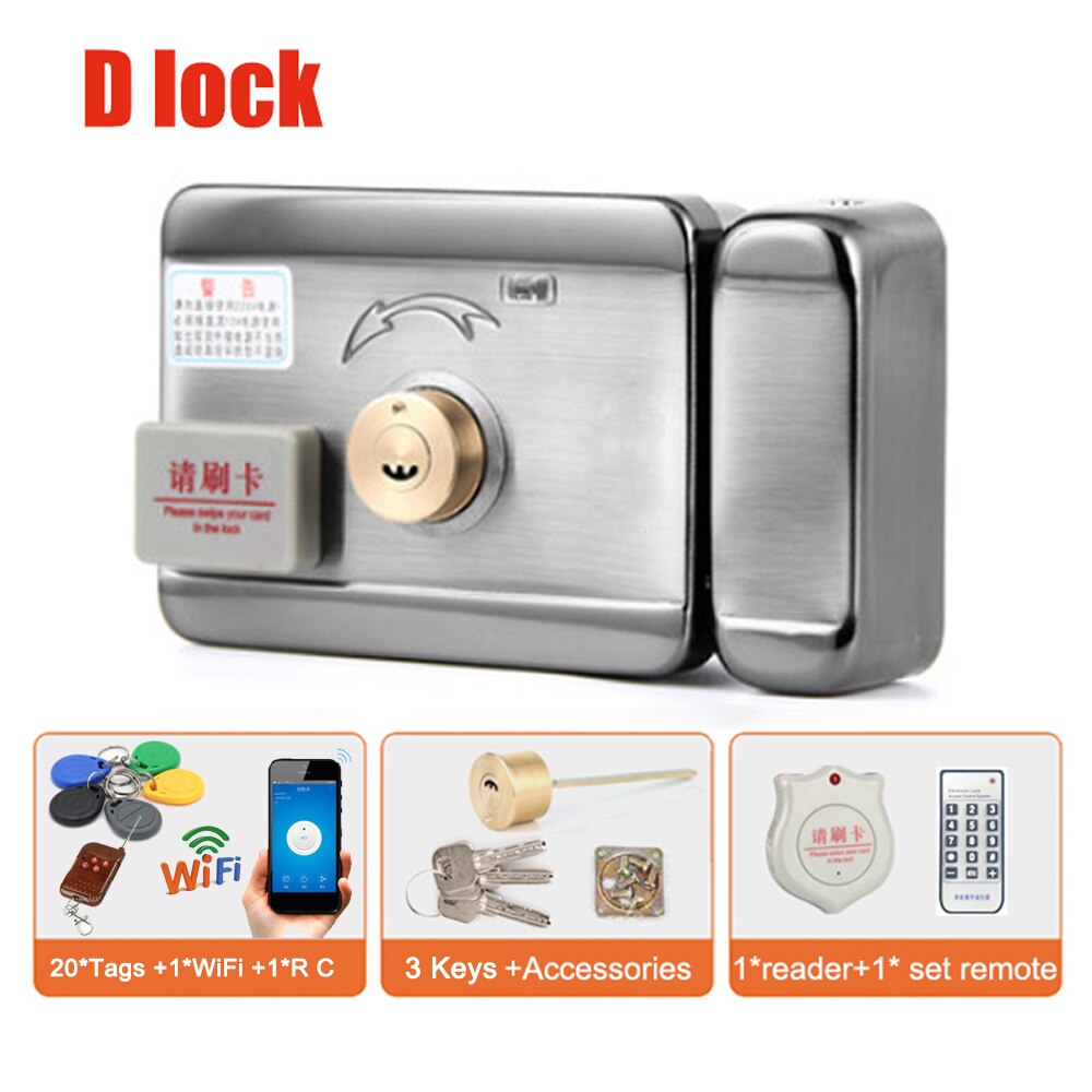DC12V Electric RIM Lock for Metal Door Gate Electric Door Lock Opener 125KHZ RFID Card Lock Keyless Lock Electric Release: D 20Tag WiFi RC