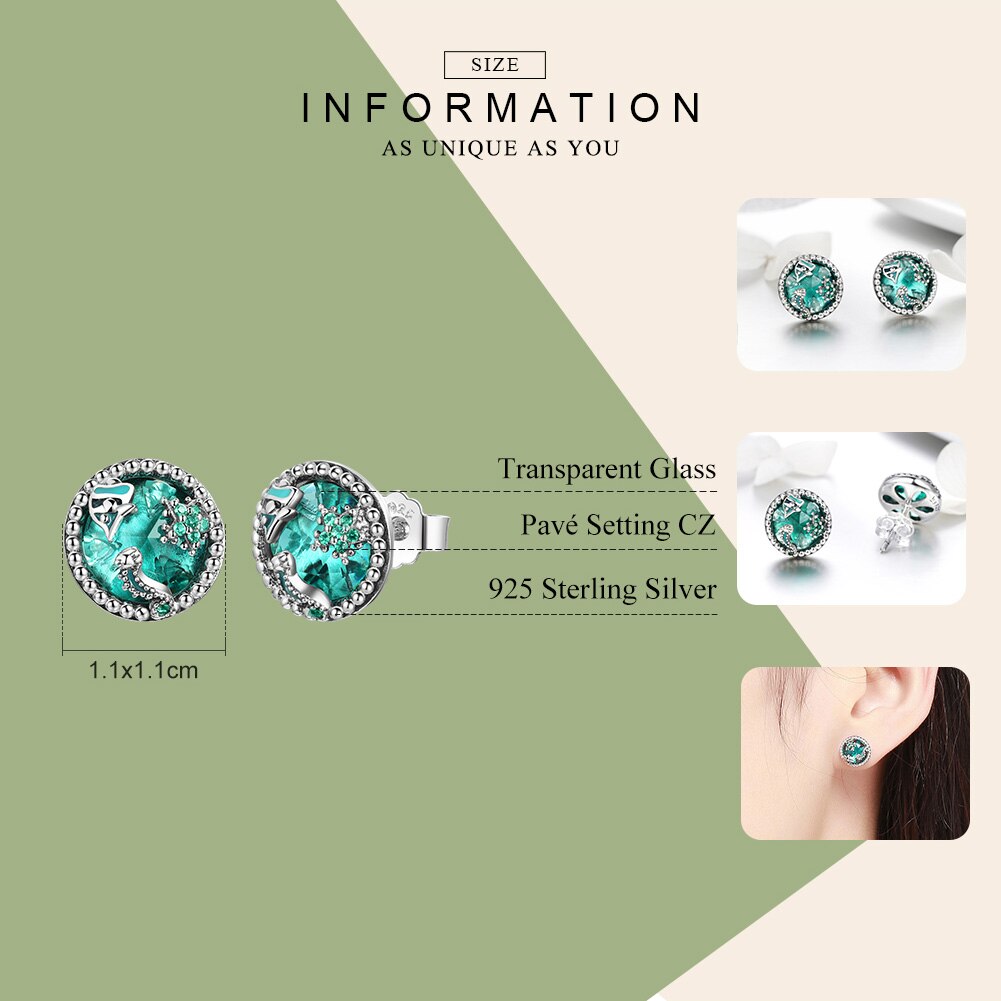 Bamoer Authentieke 925 Sterling Zilver Oceaan Tropische Vissen Stud Oorbellen Voor Vrouwen Groene Cz Sterling Zilveren Sieraden SCE496