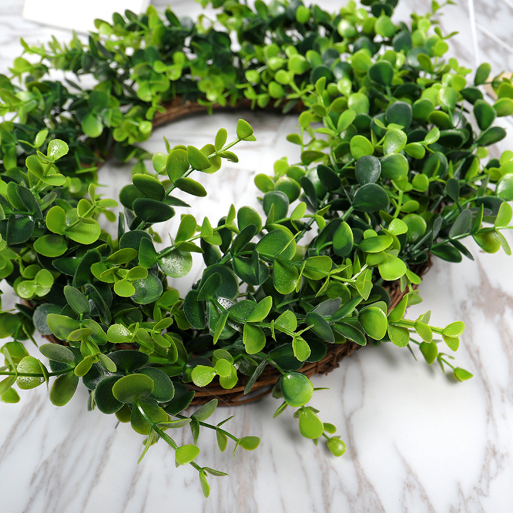 Artificial green leaf eucalyptus leaf wreath 30 cm simulation clover wreath outdoor green wreath front door wall decoration