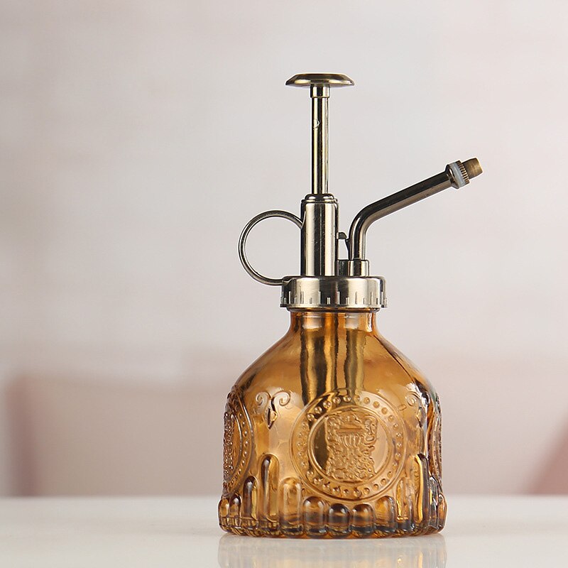 Regadera de vidrio de Color degradado con patrón en relieve, botella rociadora para el hogar para plantas y flores, Mini herramienta rociadora de jardín de 200ML: Brown